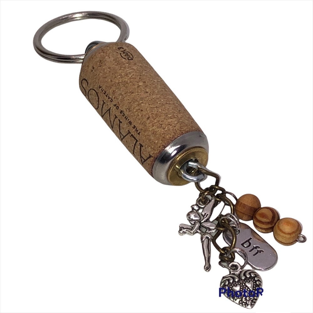 Hand Crafted Up-Cycled Wine Cork BFF Charm & Beaded KEYCHAIN/Purse Jewelry